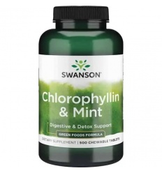 SWANSON Chlorophyllin & Mint (antioxidant) 500 žuvacích tabliet