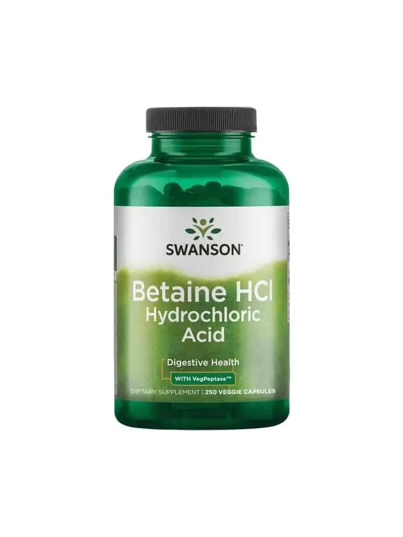 SWANSON Betain HCl Kyselina chlorovodíková s VegPeptázou (Peptáza, trávenie bielkovín) 250 kapsúl