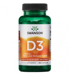 SWANSON Vitamín D-3 1000 IU (vitamín D3) 250 kapsúl