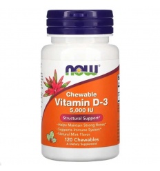 NOW FOODS Žuvací vitamín D-3 5000 IU (vitamín D3) 120 žuvacích tabliet