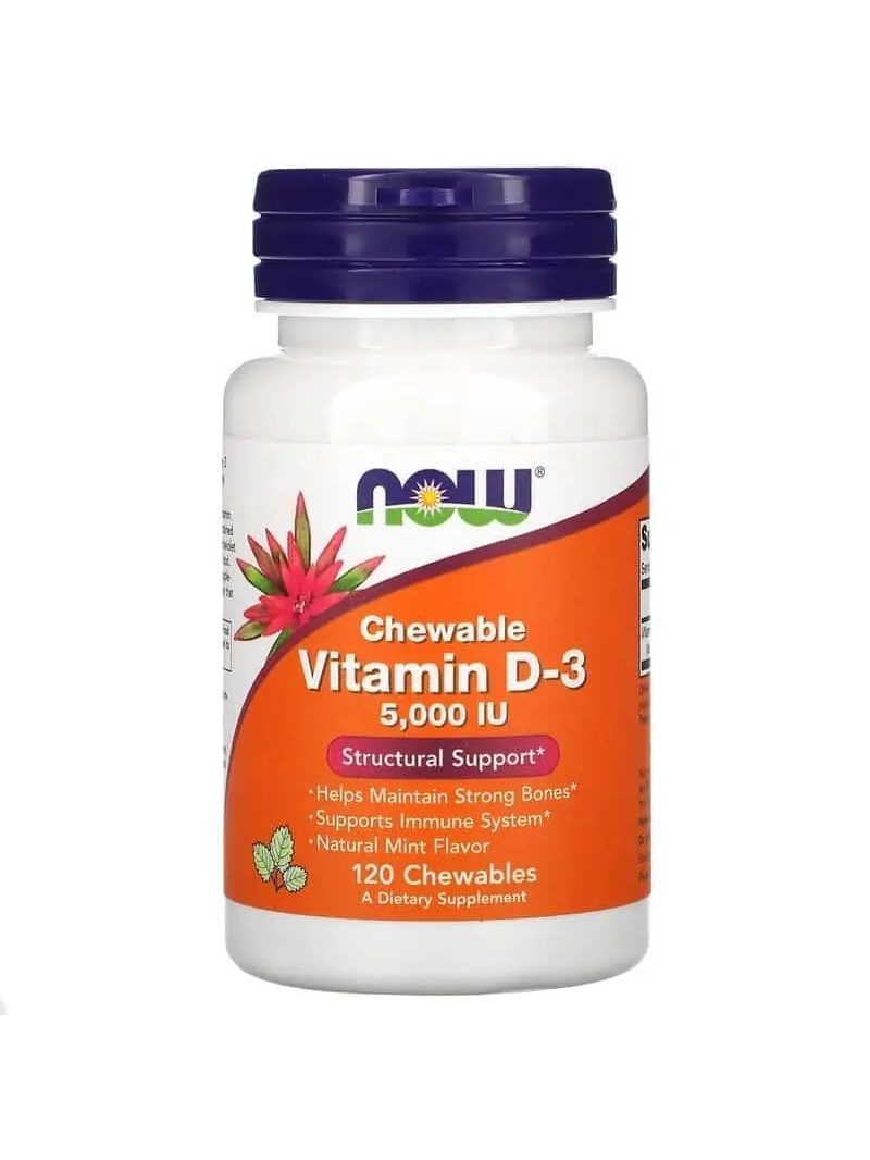 NOW FOODS Žuvací vitamín D-3 5000 IU (vitamín D3) 120 žuvacích tabliet
