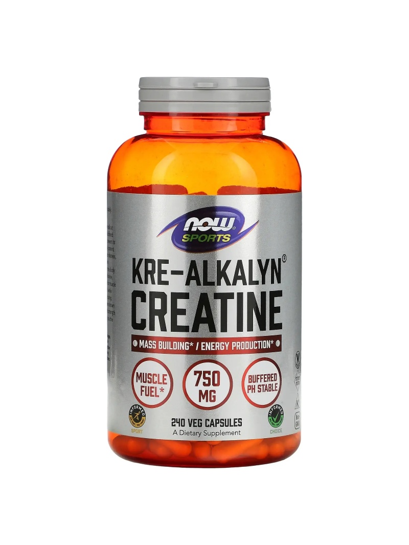 NOW SPORTS Kre-Alkalyn Kreatín 750 mg (pufrovaný kreatín monohydrát) 240 vegetariánskych kapsúl