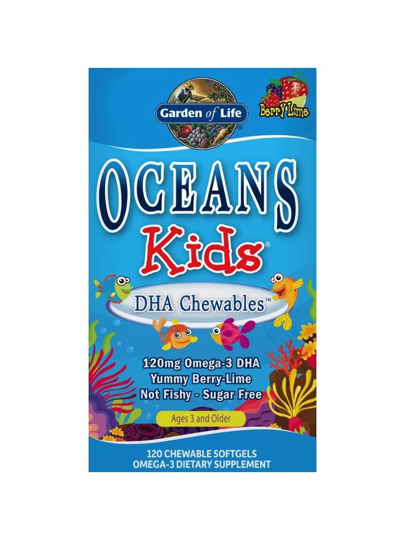 GARDEN OF LIFE Oceans Kids DHA Chewables Omega-3, Berry Lime (Omega 3 pre deti) – 120 pastiliek