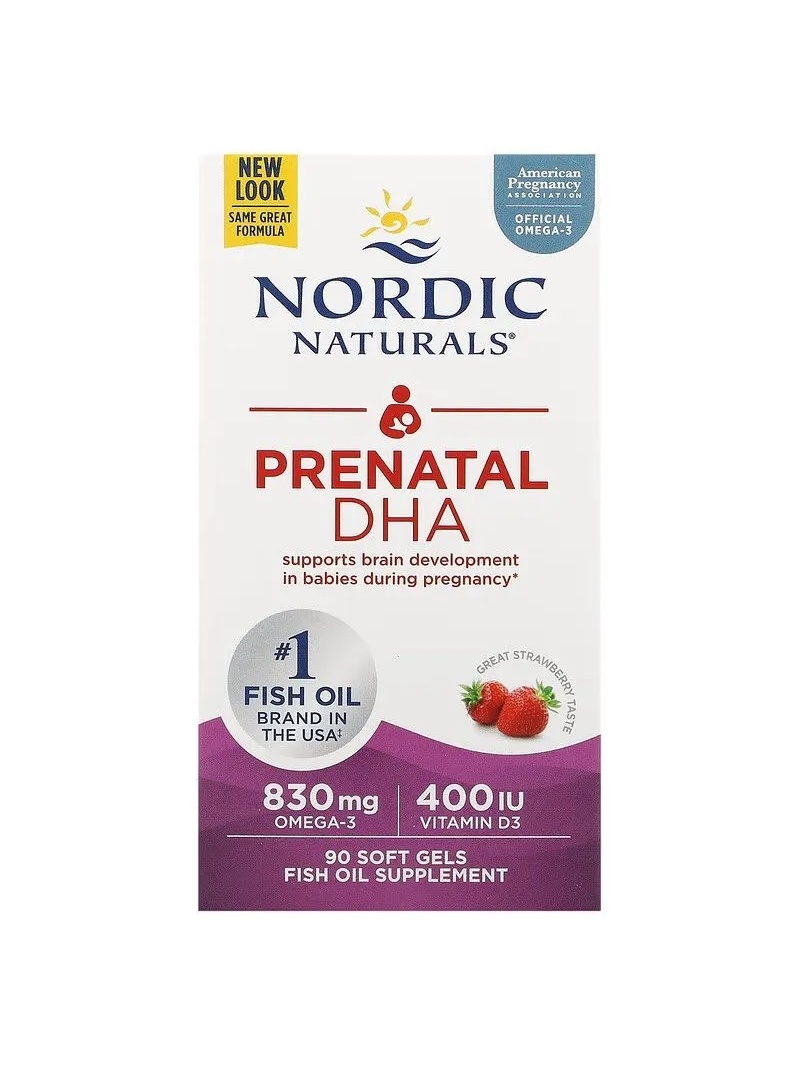 Nordic Naturals Prenatal DHA 830 mg (Omega-3 s vitamínom D3 pre tehotenstvo) - 90 kapsúl - Jahoda