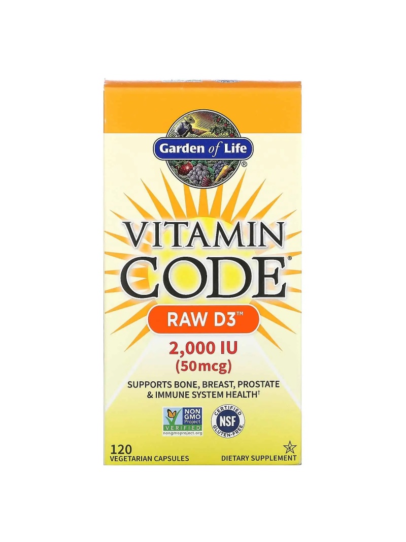 GARDEN OF LIFE Vitamínový kód RAW D3 2000 IU 120 vegetariánskych kapsúl