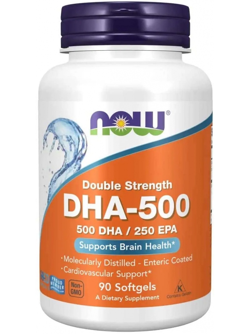 NOW FOODS DHA-500 Dvojitá sila 500 DHA / 250 EPA 90 mäkká
