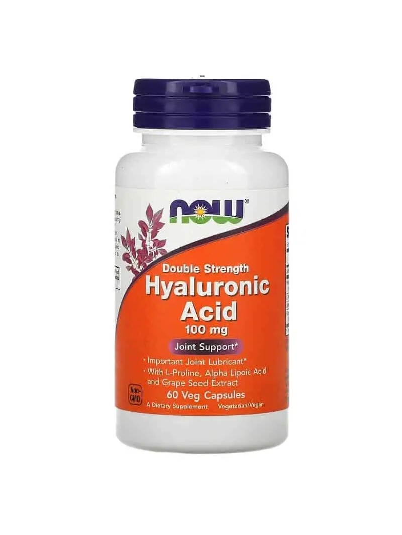 NOW FOODS Dvojnásobná sila hyalurónovej kyseliny 100 mg (hyalurónovej kyseliny) 60 vegetariánskych kapsúl