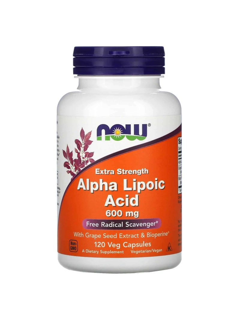 NOW FOODS Kyselina alfa-lipoová extra silná 600 mg (kyselina alfa-lipoová) 120 vegetariánskych kapsúl
