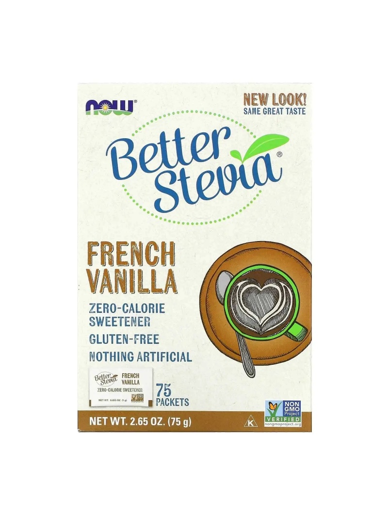 NOW FOODS BetterStevia balíčky Francúzska vanilka (bez kalorického sladidiel, vanilka) 75 vrecúšok