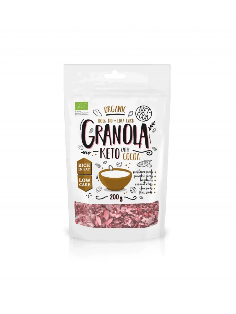 DIET-FOOD Bio Keto Granola 200g s kakaovým a pomarančovým olejom
