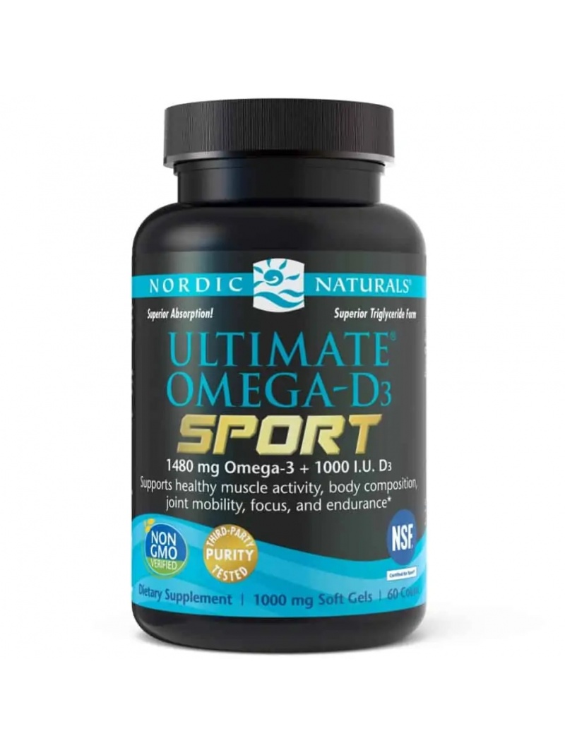 Nordic Naturals Ultimate Omega-D3 Sport 1480 mg (EPA DHA + vitamín D3 NSF certifikovaný pre šport) – 60 citrónových toboliek