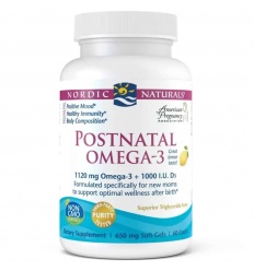 NORDIC NATURALS Postnatálne Omega-3 1120 mg (EPA DHA s vitamínom D3 pre ženy po pôrode) 60 citrónových toboliek
