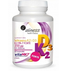ALINESS Prírodný vitamín K2 FORTE MK7 200 µg s Natto (vitaMK7 + vitamín D3 50 mcg) 60 kapsúl
