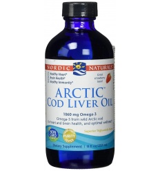 Nordic Naturals arktický olej z tresčej pečene 1060 mg (olej z tresčej pečene) 237 ml – jahoda