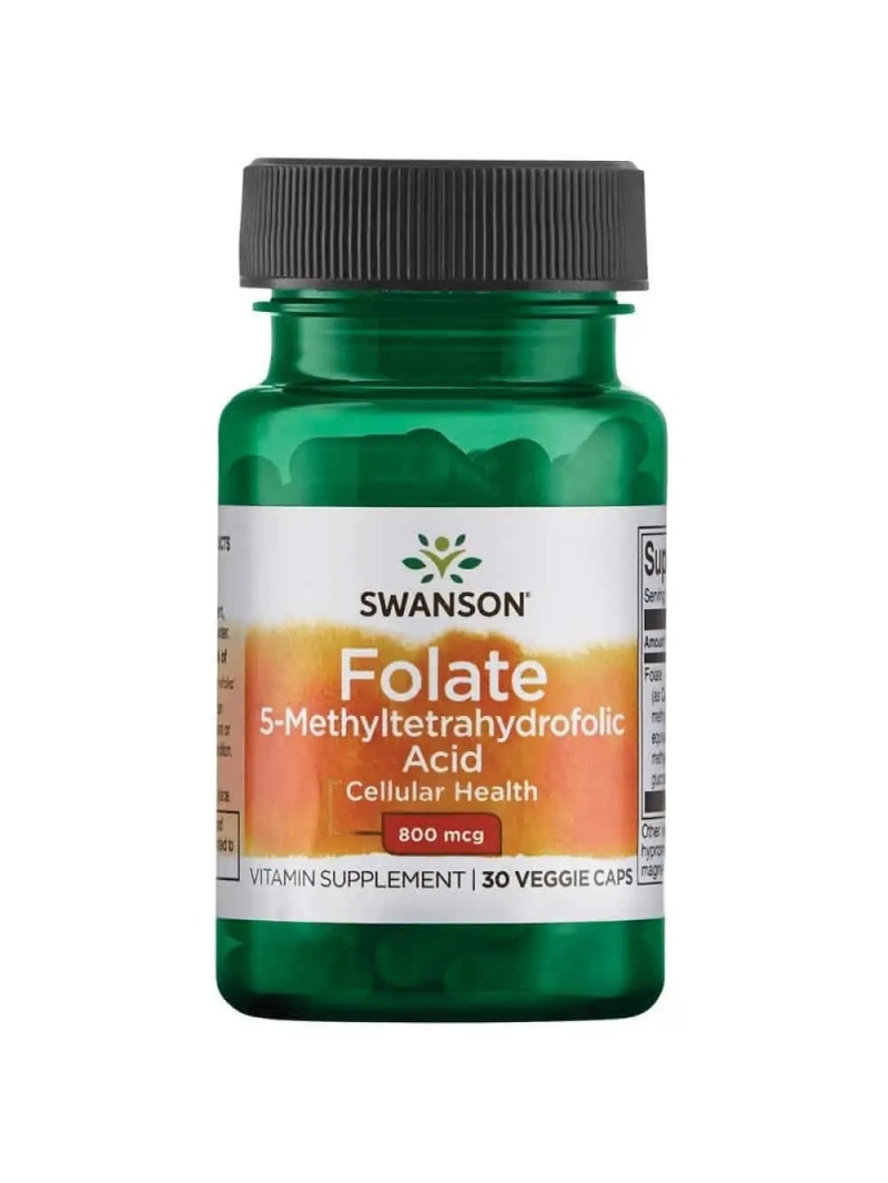 SWANSON Folate 5-Metyltetrahydrolistová kyselina 800 mcg 30 vegetariánskych kapsúl
