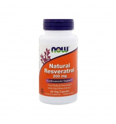 NOW FOODS Prírodný resveratrol 200 mg (prírodný resveratrol) 60 vegetariánskych kapsúl
