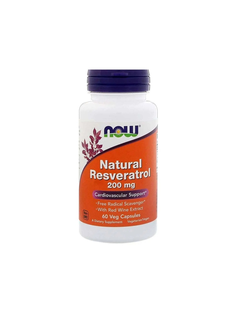 NOW FOODS Prírodný resveratrol 200 mg (prírodný resveratrol) 60 vegetariánskych kapsúl