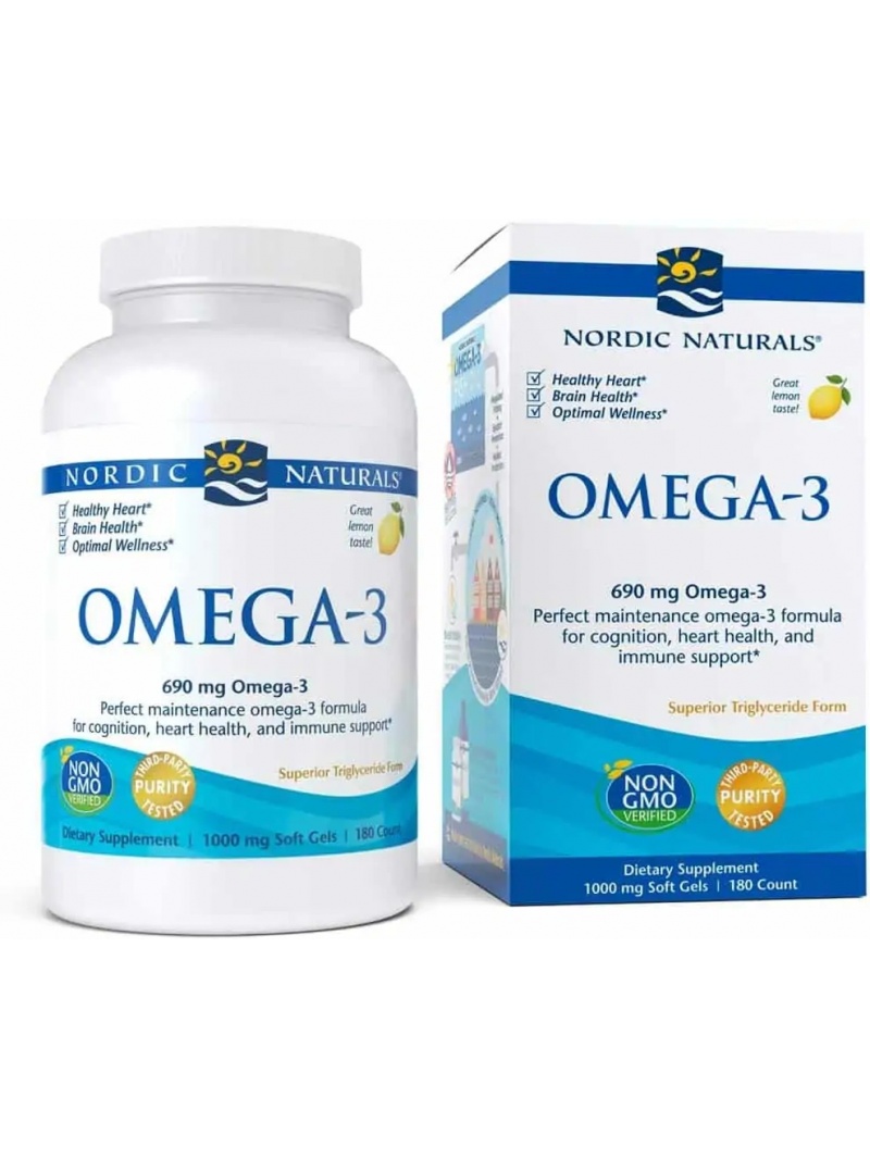 NORDIC NATURALS Omega-3 690 mg (EPA DHA na podporu zdravia mozgu a srdca) 180 citrónových vrecúšok