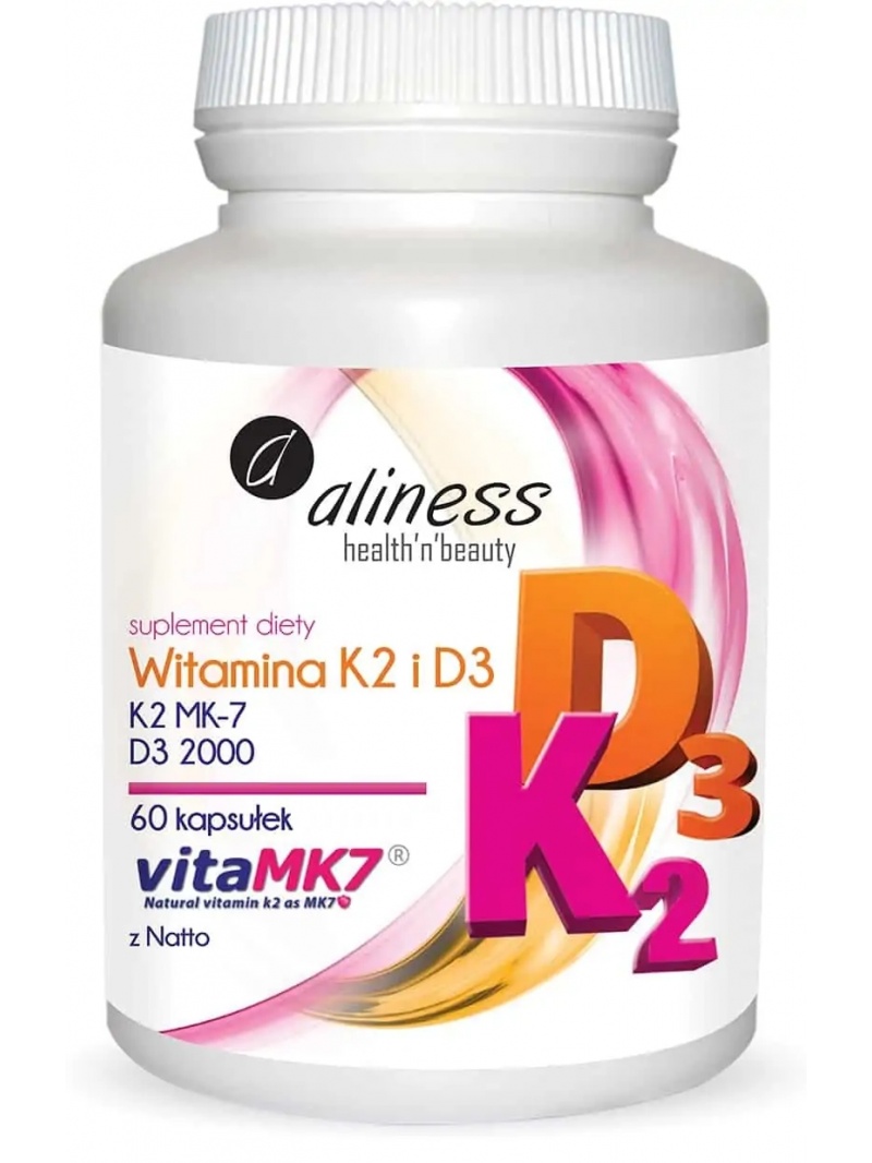 ALINES Vitamín K2 MK-7 100 mcg + D3 2000 IU s Natto 60 vegetariánskymi kapsulami