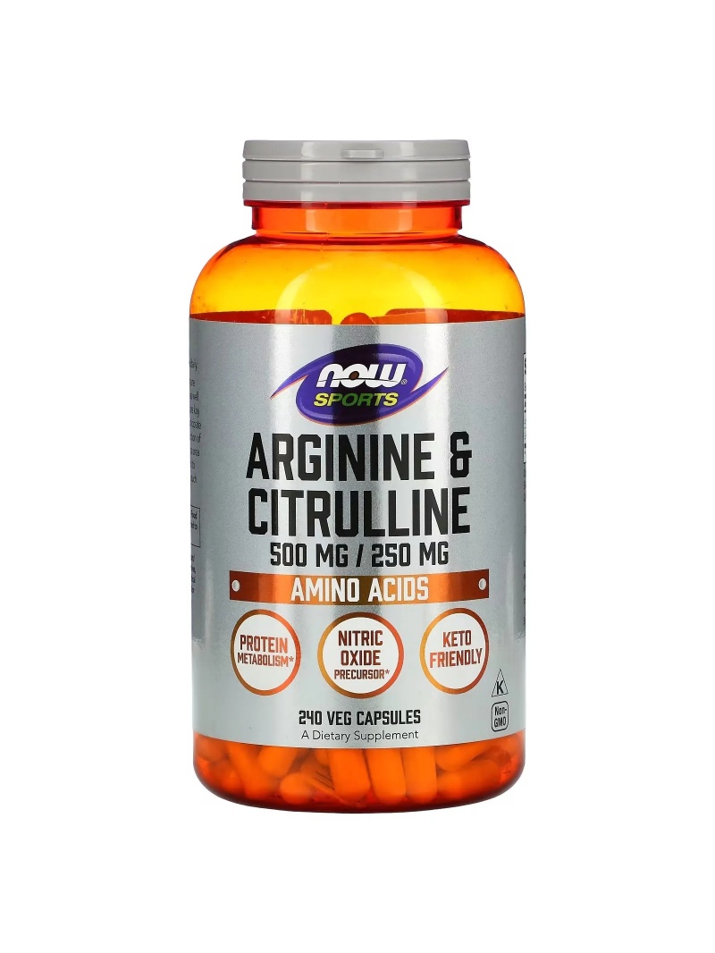 NOW SPORTS Arginín a citrulín 500/250 (arginín a citrulín) 240 vegetariánskych kapsúl