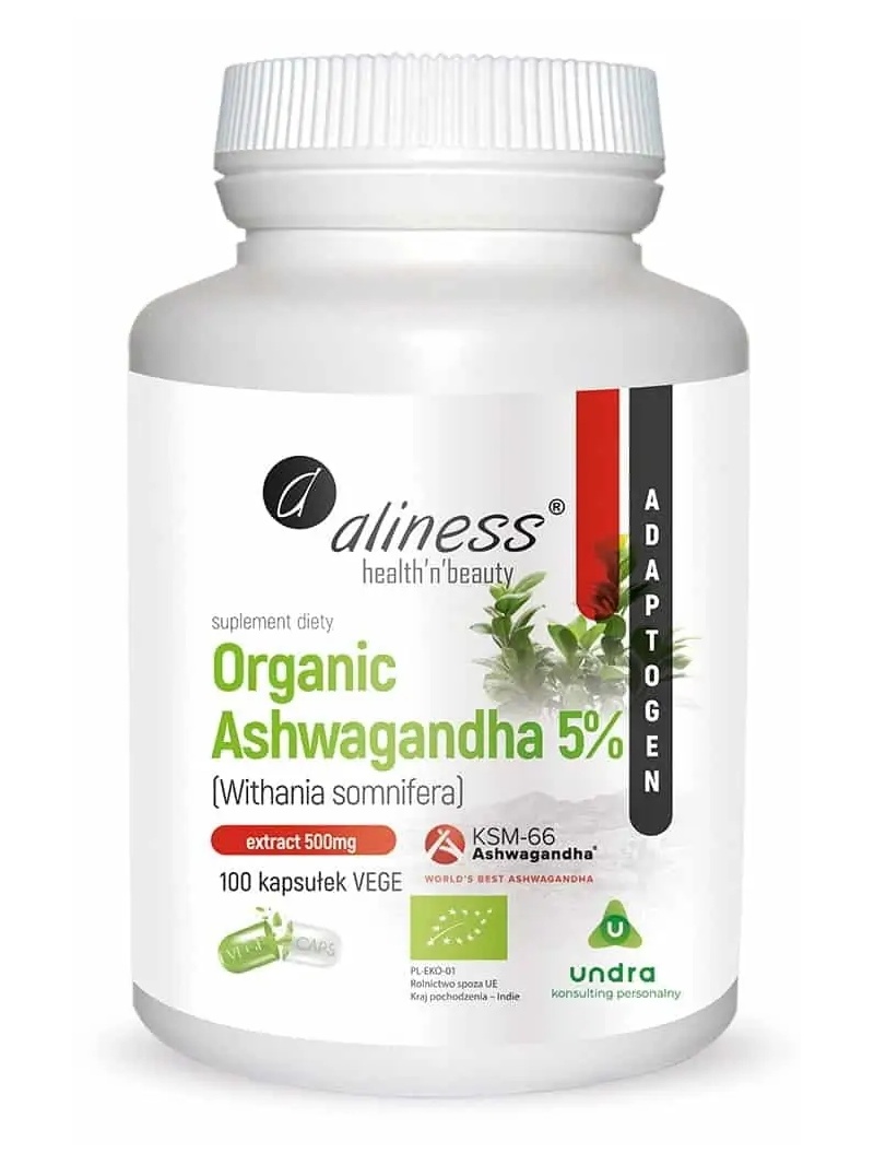 ALINESS organická Ashwagandha 5% KSM-66 500 mg 100 vegetariánskych kapsúl