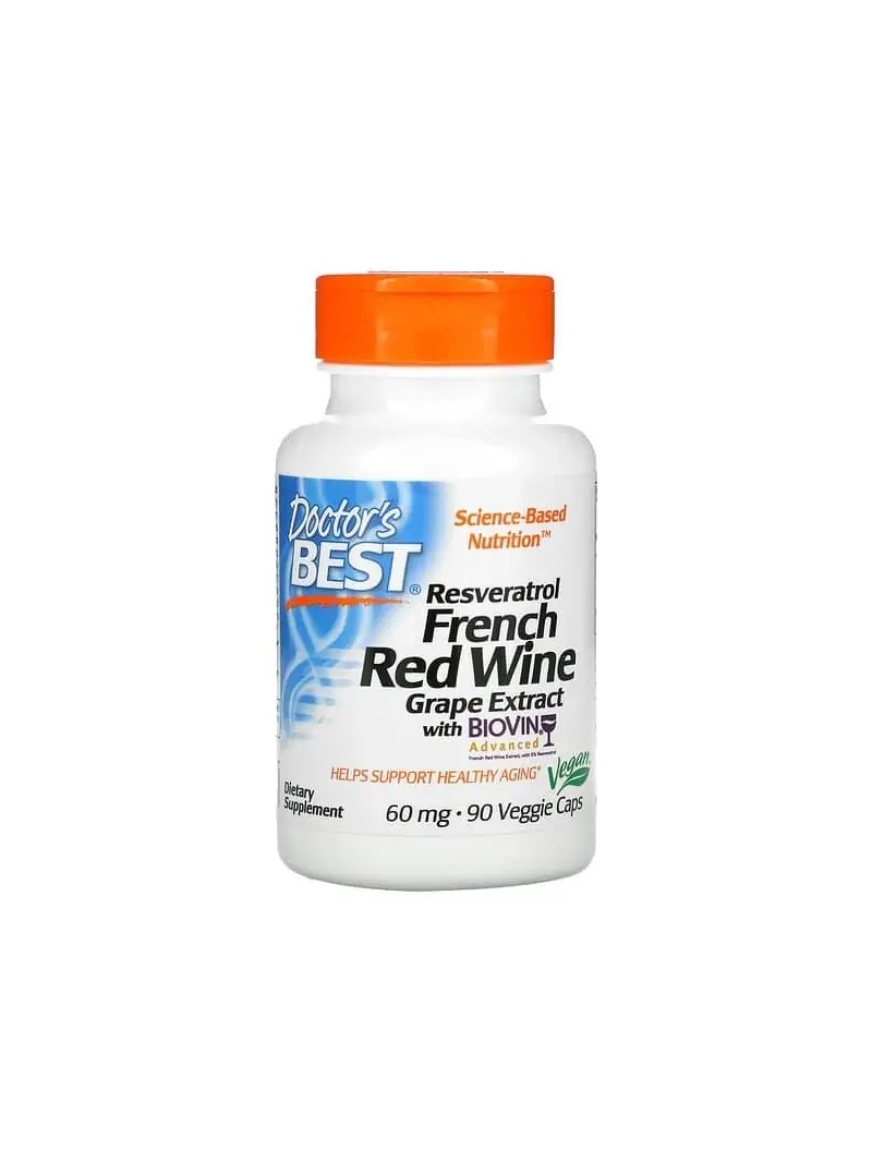 Lekársky najlepší resveratrol extrakt z francúzskeho červeného vína 60 mg (Resveratrol, extrakt z červeného vína) 90 vegetariáns