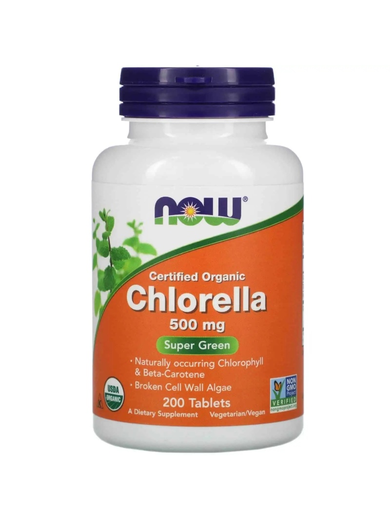 NOW FOODS Certifikovaná bio Chlorella 500 mg (imunita, antioxidácia) 200 vegetariánskych tabliet