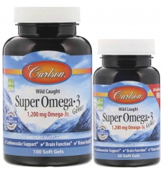 CARLSON LABS Wild Caught Super Omega-3 Drahokamas (Omega-3, EPA, DHA, Vitamín E) 100 + 30 vrecúšok
