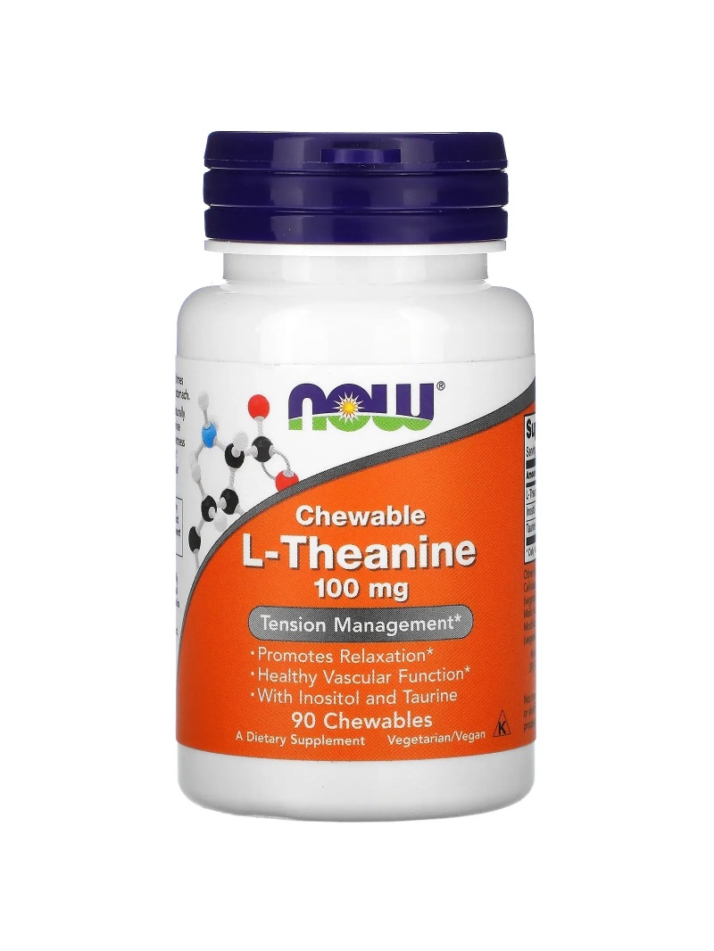 NOW FOODS L-theanin 100 mg (L-theanin) 90 žuvacích tabliet