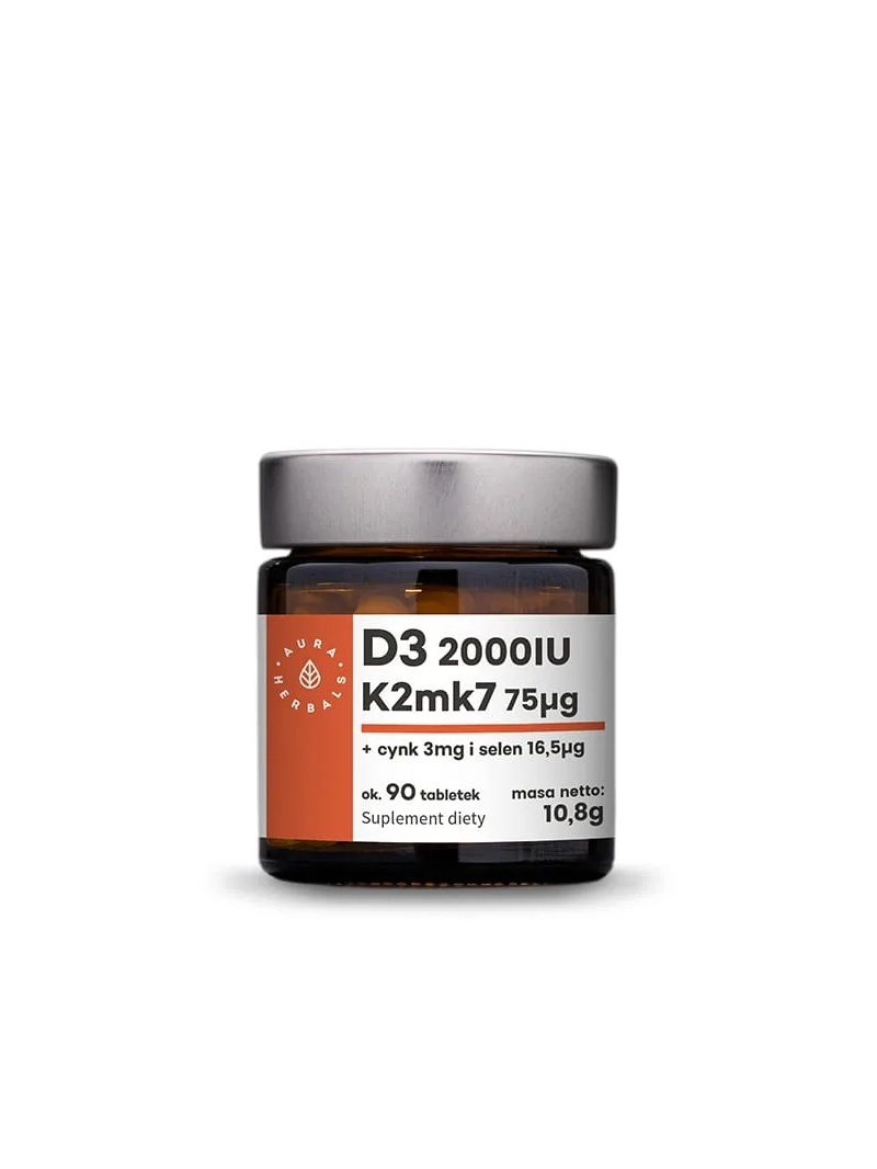 AURA HERBALS Vitamín D3 2000 IU + K2mk7 + Zinok + Selén 90 tbl.