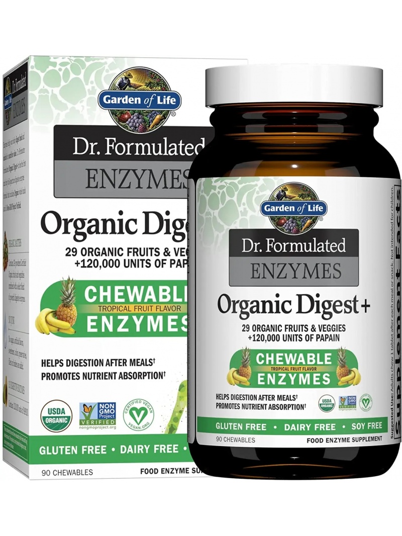 ZÁHRADA ŽIVOTA Dr. Formulované enzýmy Organic Digest+ (podpora trávenia) 90 žuvacích tabliet