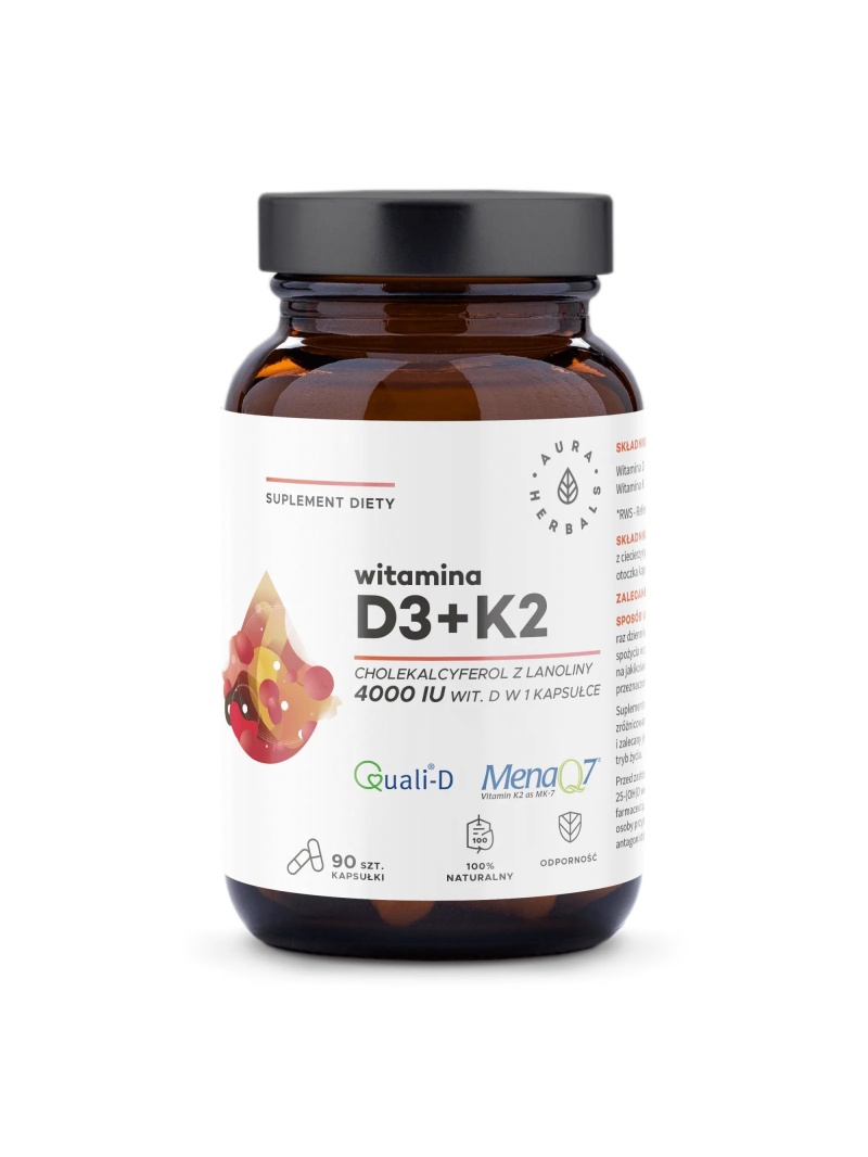 AURA HERBALS Vitamín D3 + K2 90 kapsúl