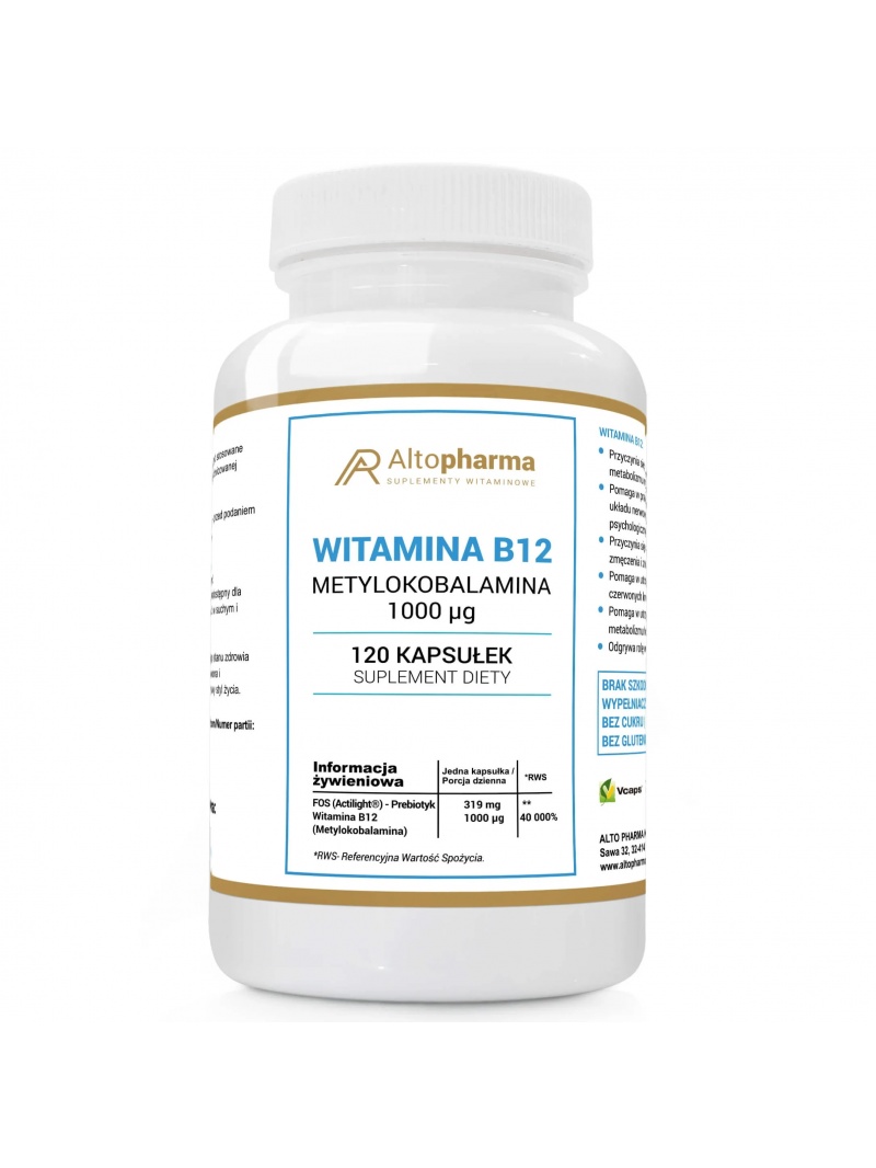 ALTO PHARMA Vitamín B12 metylkobalamín 1000 mcg 120 vegánskych kapsúl