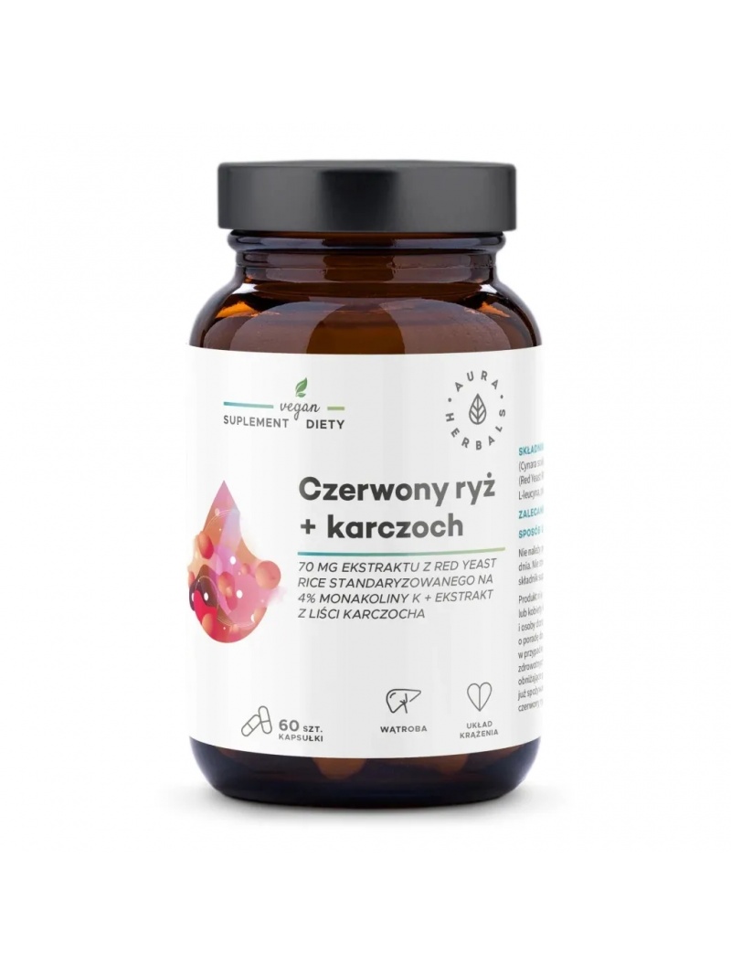 AURA HERBALS Červená ryža + artičok (cholesterol, trávenie) 60 kapsúl