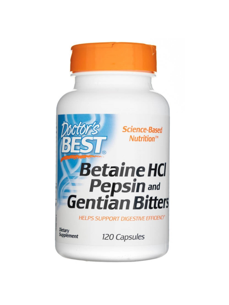 Doctor's Best Betain Hcl Pepsin & Gentian Bitters - 120 kapsúl