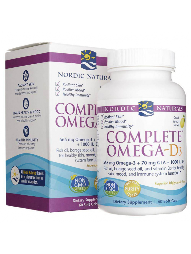 Nordic Naturals Complete Omega-D3 citrónová príchuť - 60 kapsúl