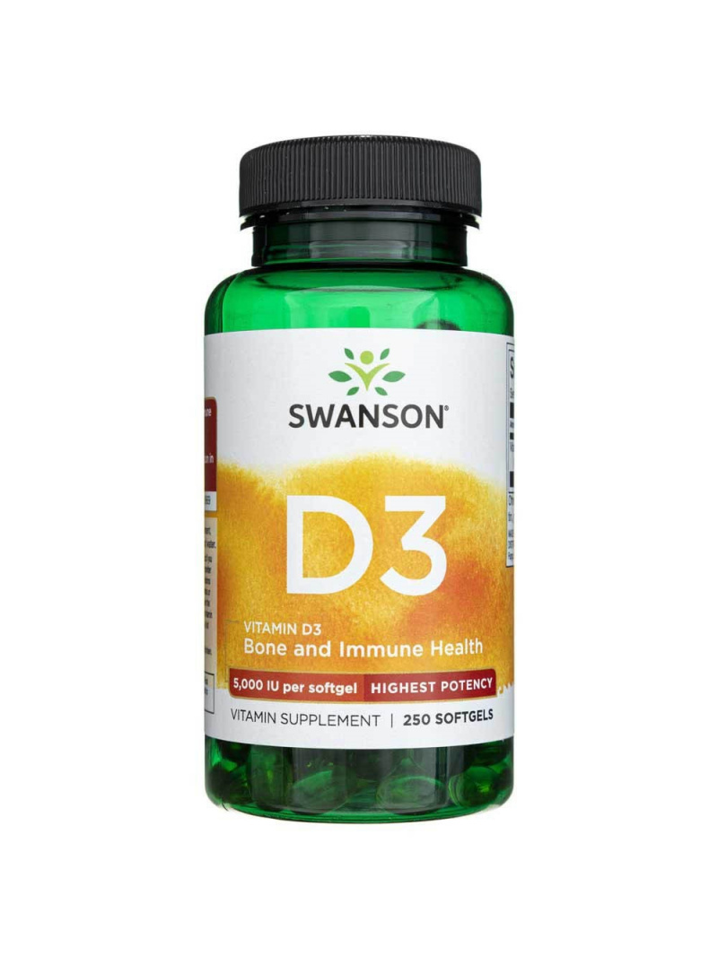 Swanson Vitamín D3 5000 IU - 250 kapsúl