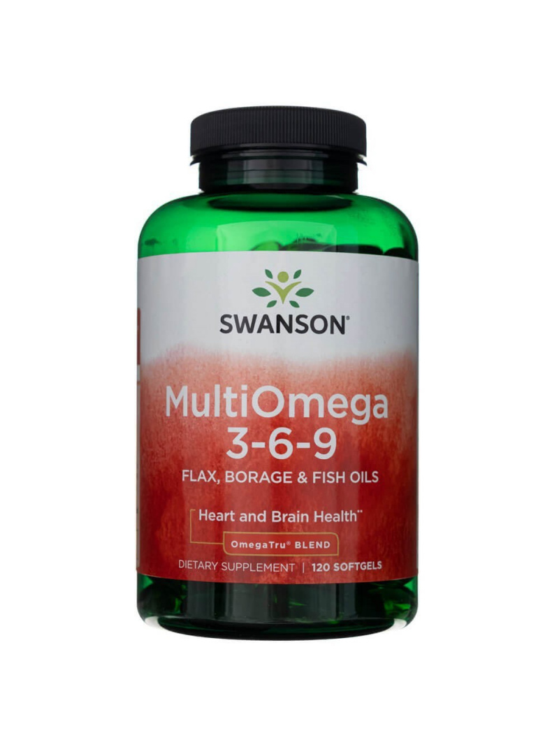 Swanson MultiOmega 3-6-9 Ľanový, borákový a rybí olej – 120 kapsúl