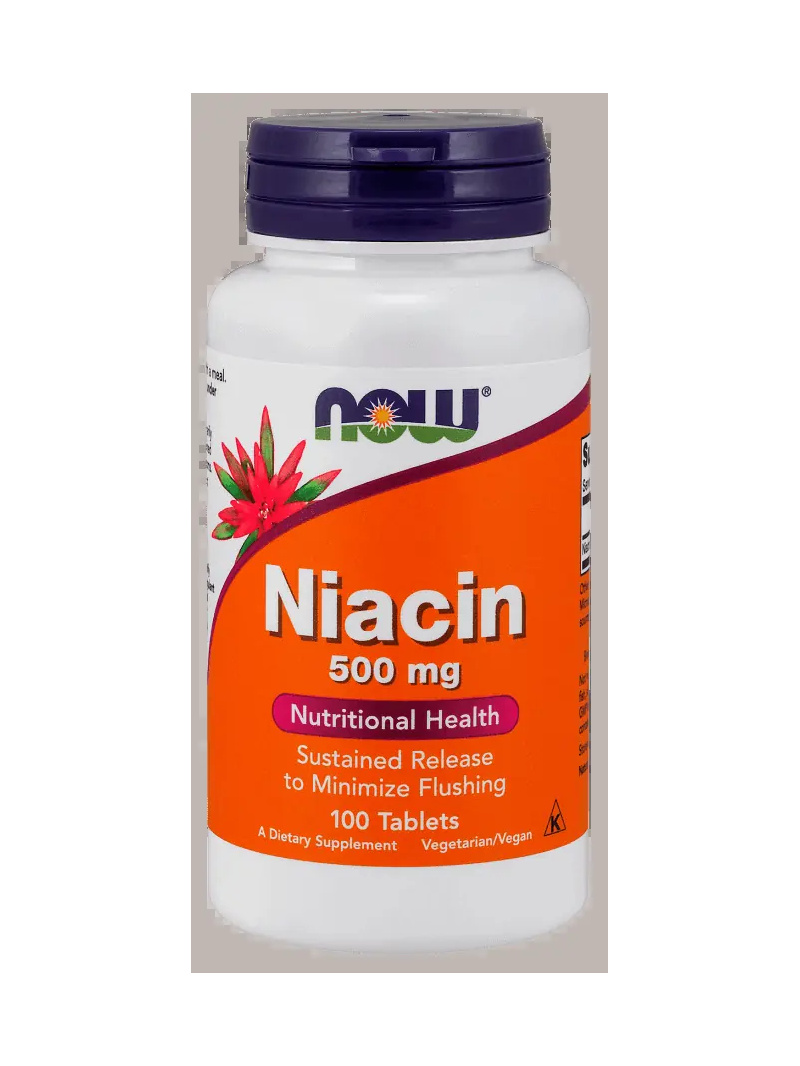 NOW FOODS Niacín 500 mg (niacín) Vitamín B3 – 100 vegánskych tabliet