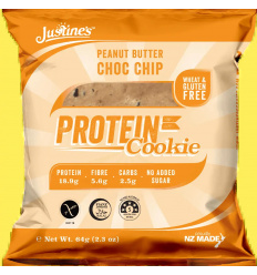 Justine&#39;s Protein Cookie – Bezlepkové proteínové sušienky – 64 g – Arašidové maslo s kúskami čokolády