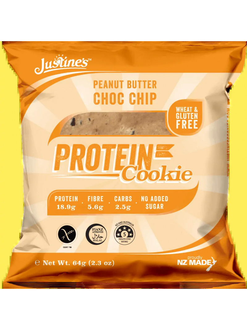 Justine's Protein Cookie – Bezlepkové proteínové sušienky – 64 g – Arašidové maslo s kúskami čokolády