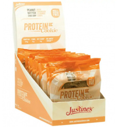 Justine&#39;s Protein Cookie – Bezlepkové proteínové sušienky – 12 x 64 g – Arašidové maslo s kúskami čokolády
