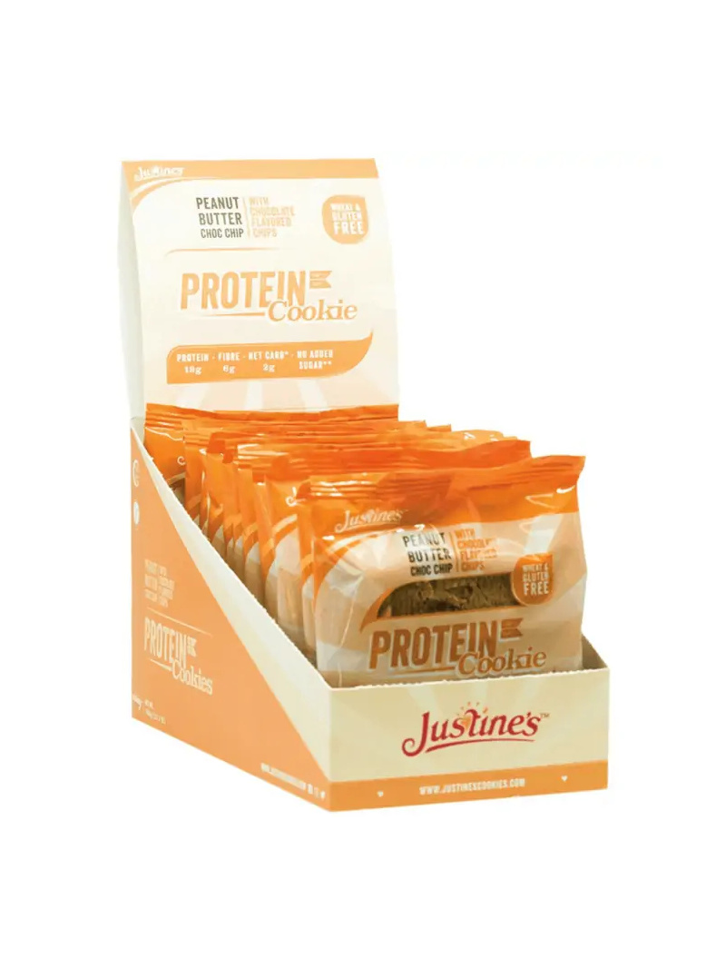 Justine's Protein Cookie – Bezlepkové proteínové sušienky – 12 x 64 g – Arašidové maslo s kúskami čokolády