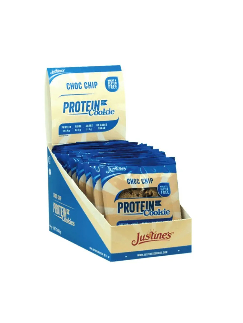 Justine's Protein Cookie – Bezlepkové proteínové sušienky – 12 x 64 g – s kúskami čokolády