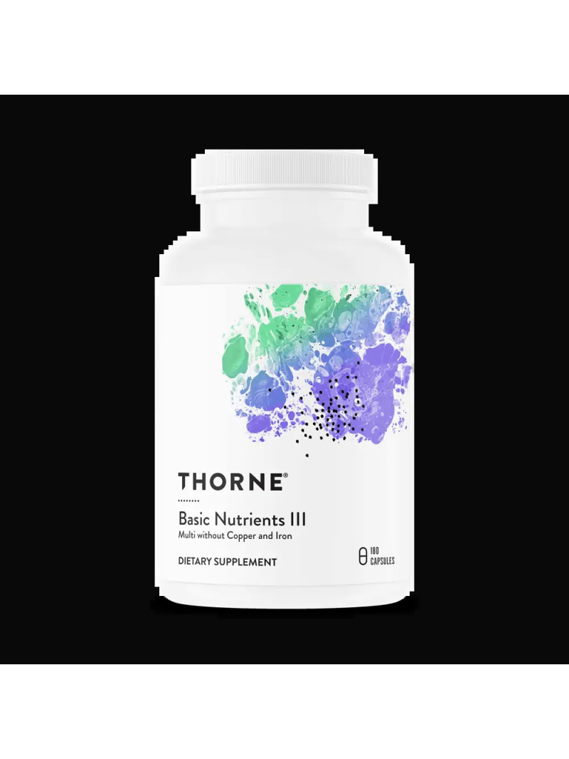 THORNE RESEARCH Základné živiny III (Multivitamín bez železa a medi) 180 vegetariánskych kapsúl