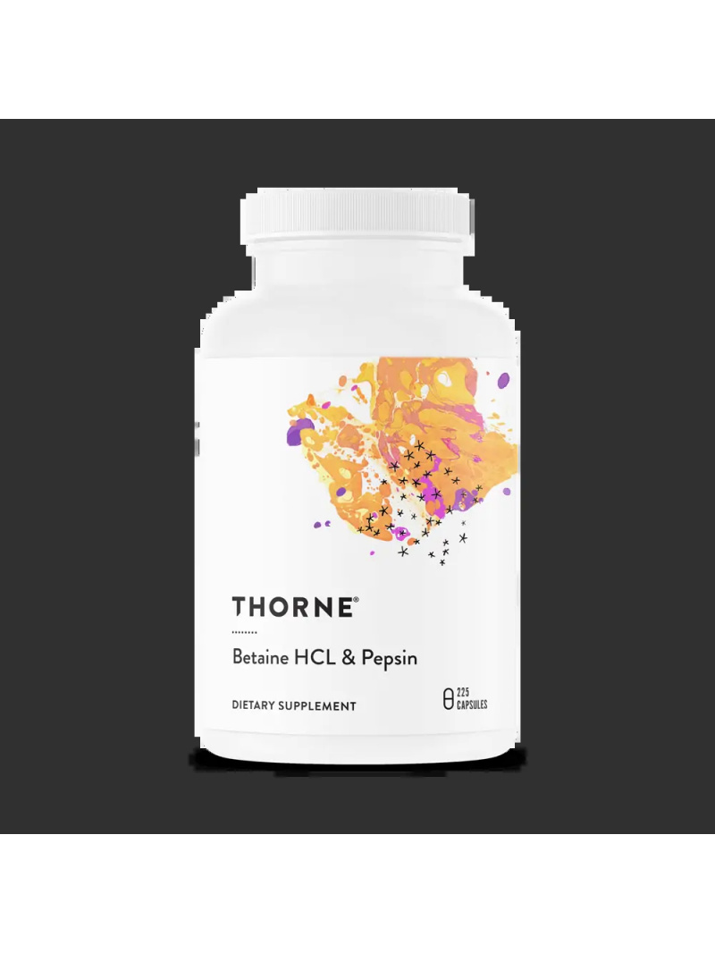 THORNE Betaine HCL & Pepsin (Betaine Hydrochloride + Pepsin) 225 vegetariánskych kapsúl