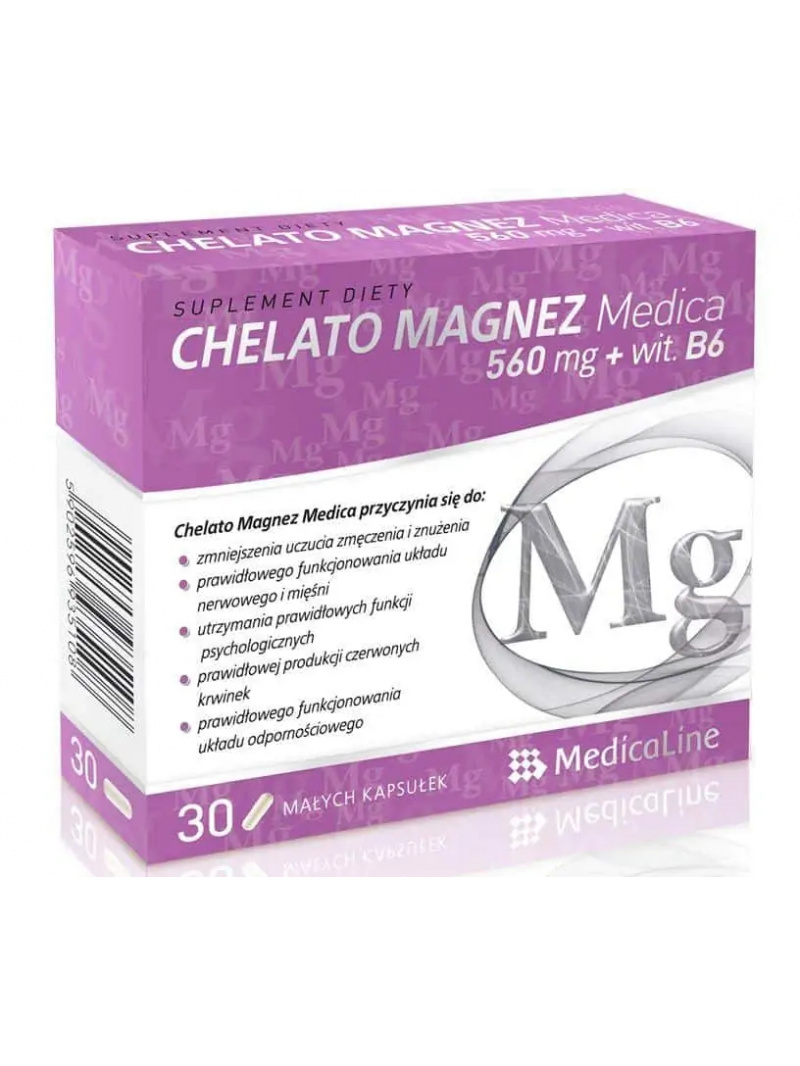 MEDICALINE Chelato magnesium 560 mg (chelátovaný horčík s vitamínom B6) 30 kapsúl