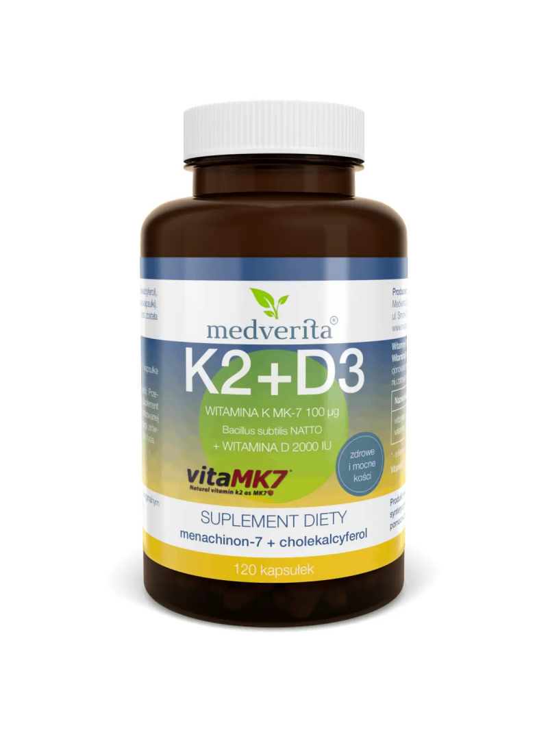 MEDVERITA Vitamín K2 MK-7 100 mcg+ D3 2000 IU 120 kapsúl