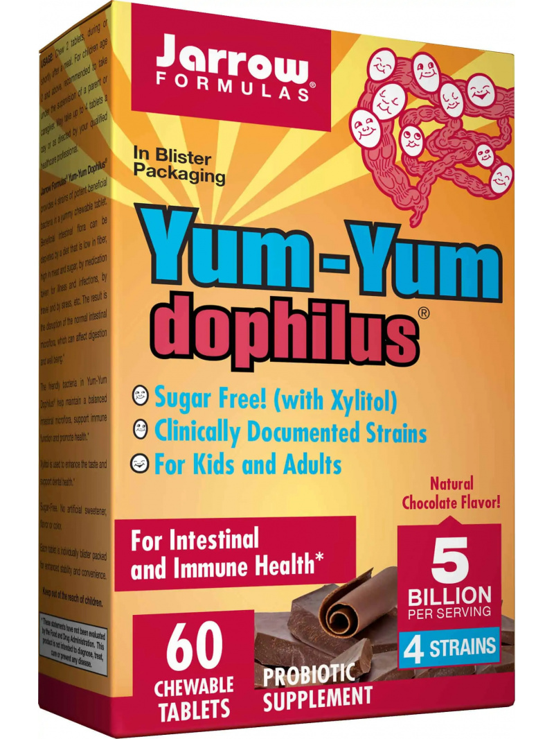 JARROW FORMULAS Yum-Yum Dophilus 5 miliárd 60 žuvacích tabliet čokoláda