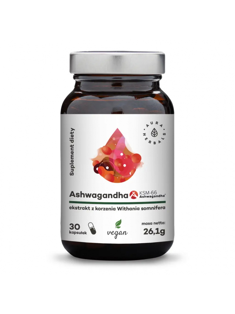 AURA HERBALS Ashwagandha KSM-66 500 mg (extrakt z koreňa) 30 vegánskych kapsúl